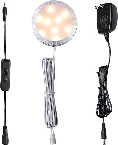 Miniatura 8 de AIBOO Luces LED de disco de 12 V para debajo del gabinete enchufables, con interruptor manual, luz LED de un solo disco para armario, mostrador,