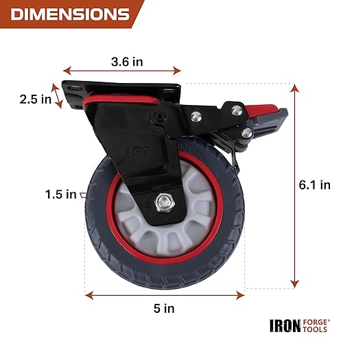 Miniatura 2 de Iron Forge Tools Juego de 4 ruedas giratorias de alta resistencia, 6 pulgadas de altura, 5 pulgadas de diámetro, ruedas sólidas de poliuretano