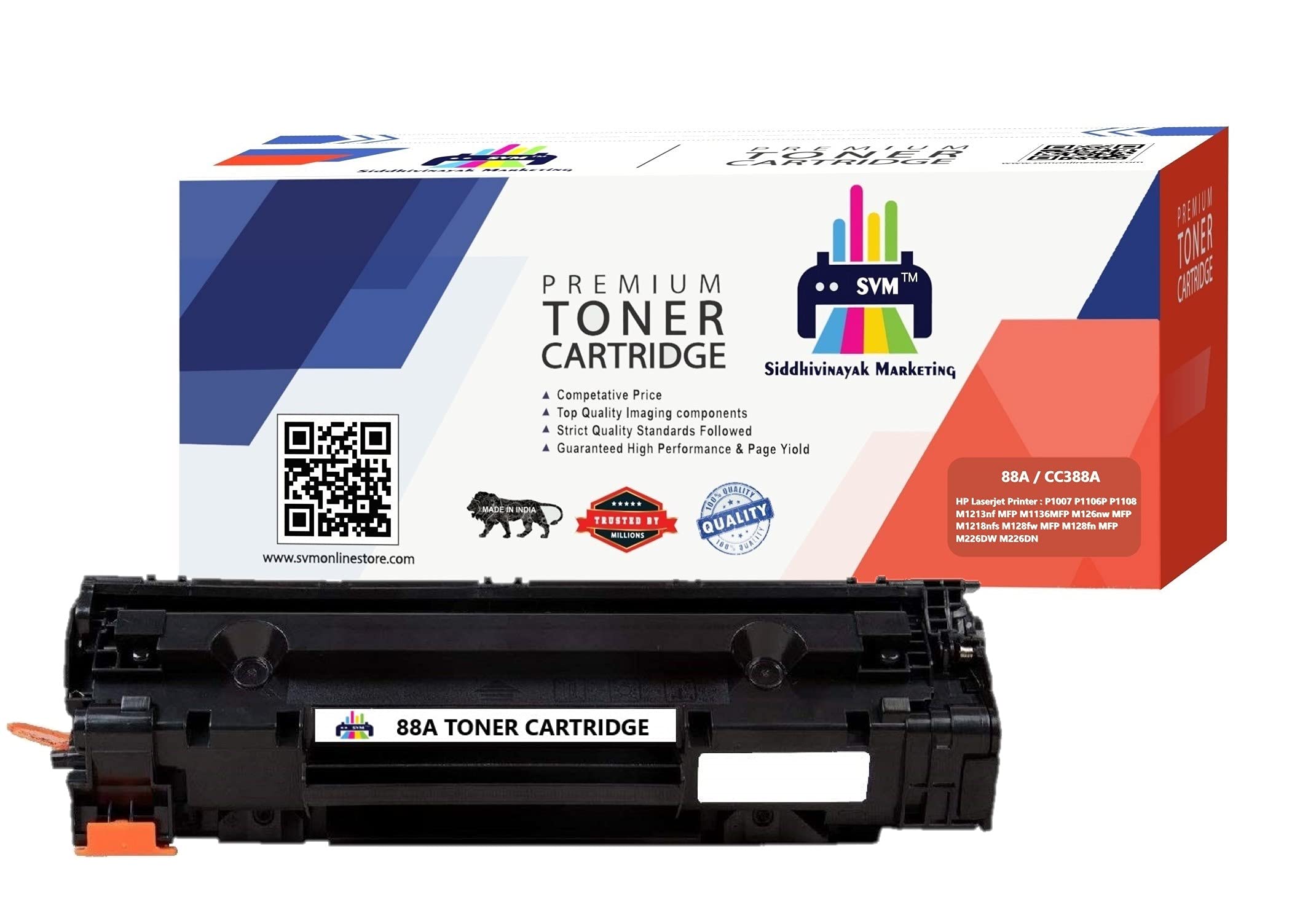SVM 88A for CC388A Toner Cartridge for Laser Printers P1007, P1106, P1108, P1008, M1213nf MFP, M1136 MFP, M126nw MFP, M1218nfs, M128fw MFP, M128fn MFP, M226DW and M226DN (Pack of 1)