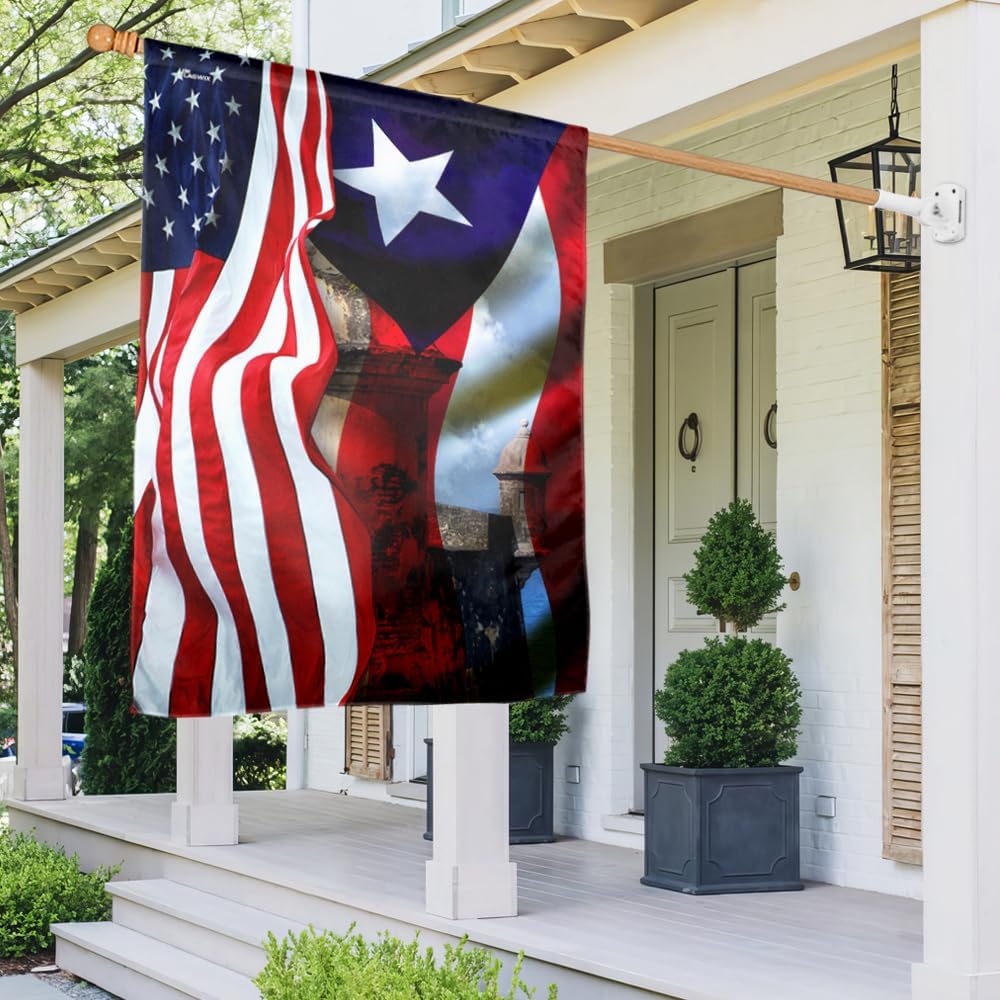 American Flag-Puerto Rico Flag American Flag QTR705F, Garden Flag (11.5" x 17.5")-USA Flags Premium Polyester-Decorative Indoor Outdoor Flag