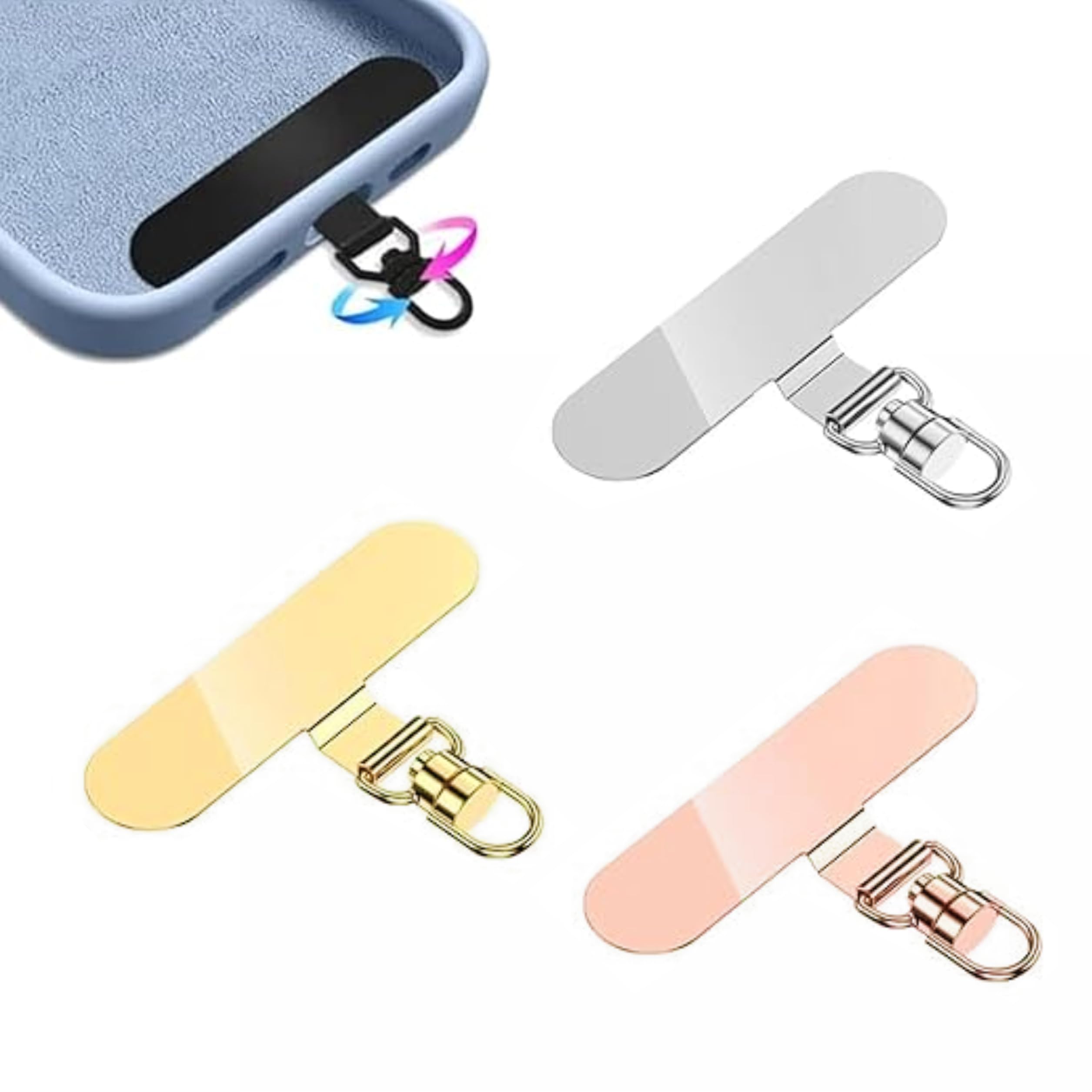 Rotatable Phone Lanyard Tether Tab - 3 PCS Universal Phone Tab For Mobile Strap, Stylish Mobile Tab For Lanyard- Gold, Silver, Black-image-2
