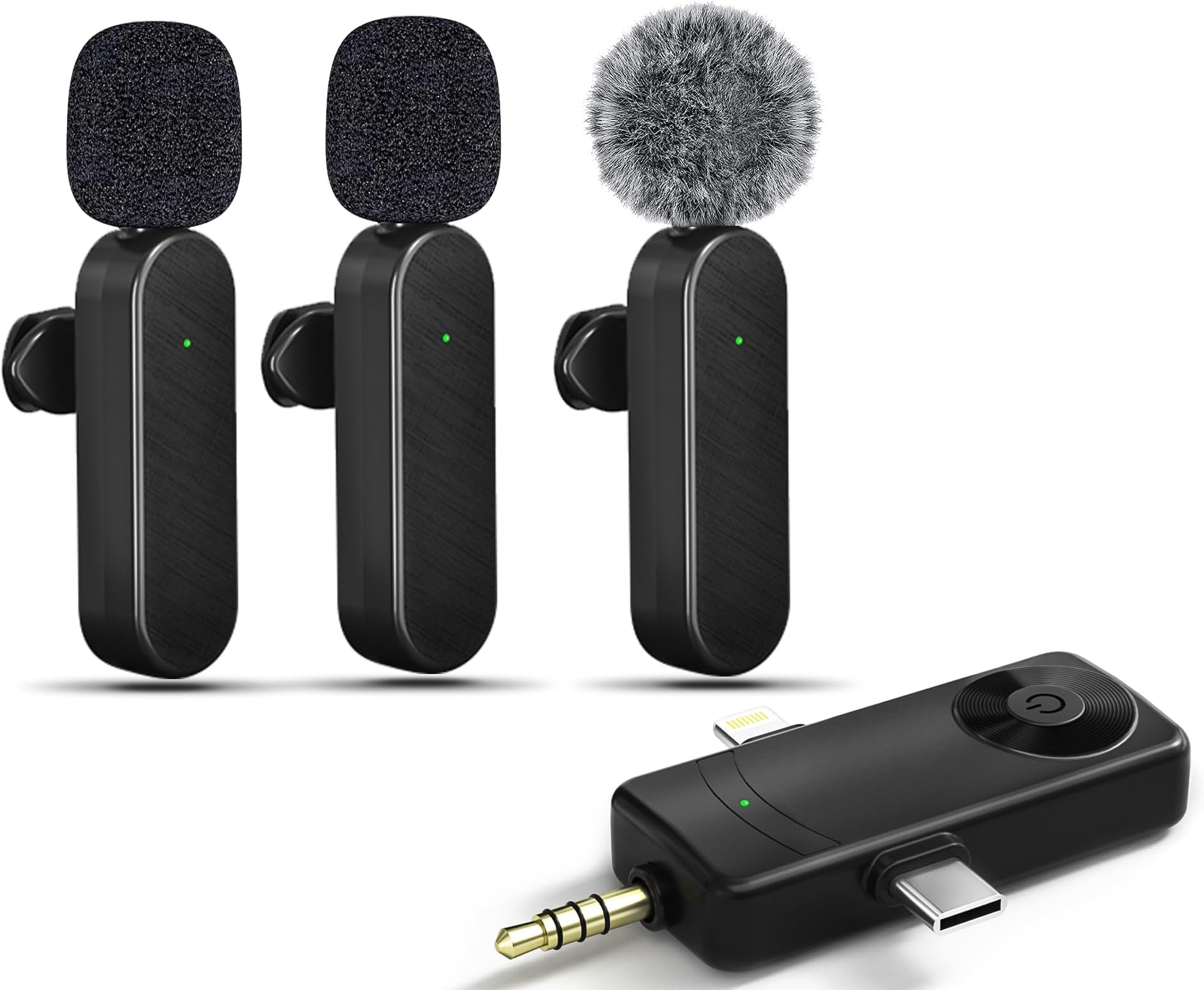 Wireless Lavalier Microphones, 4-in-1 Universal Receiver for Android iPhone iPad Laptop & Camera, USB-C, Wireless Mini Microphone for Video Recording, Vlog, YouTube, TikTok（3 Mics ）