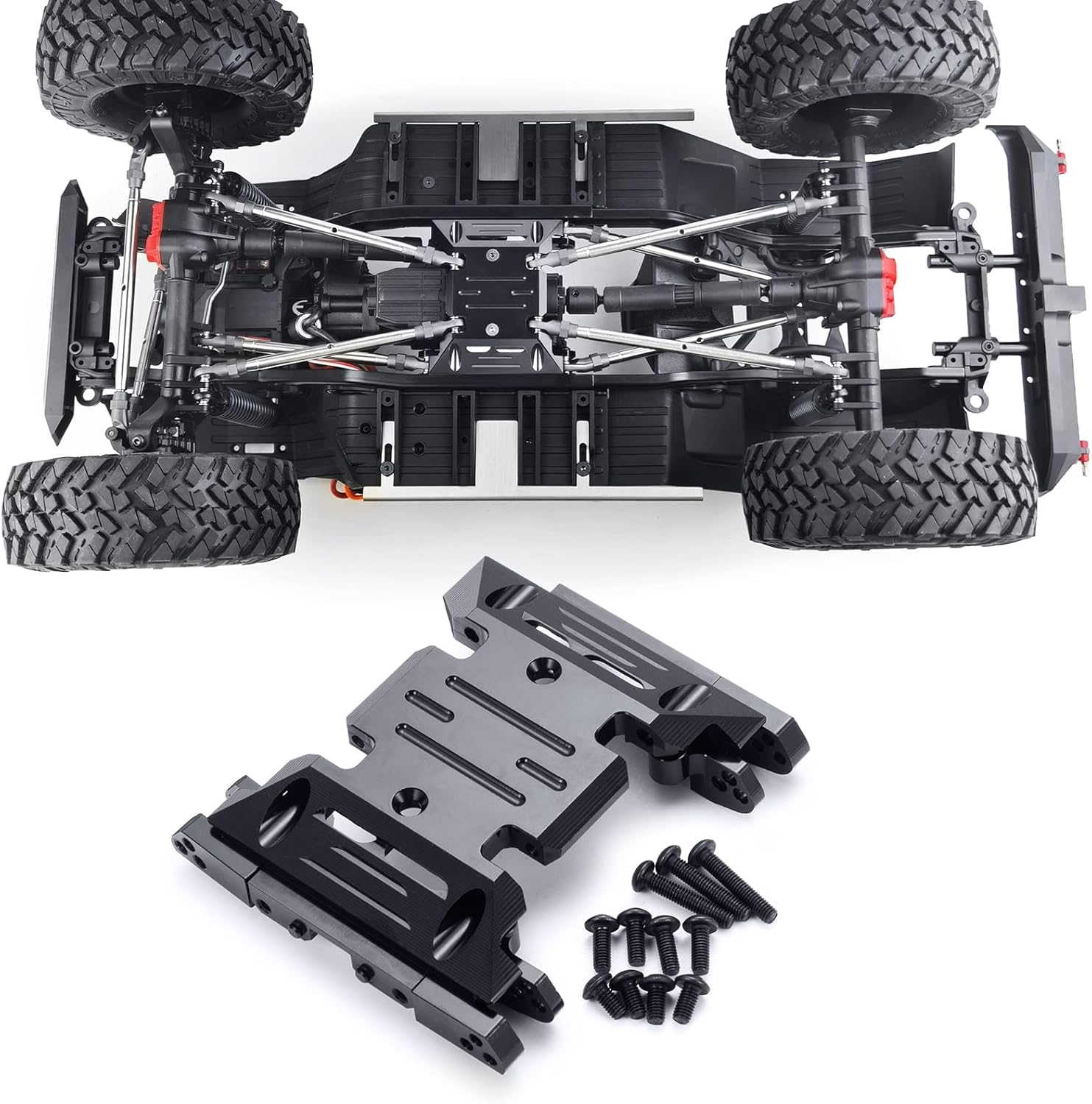 Aluminum Center Transmission Skid Plate Mount Chassis Center Skid Plate with Tie Rod Linkage Skid Plate Link Mounts for Axial SCX10 III AXI03007 AXI03006 1/10 RC Crawler Upgrades