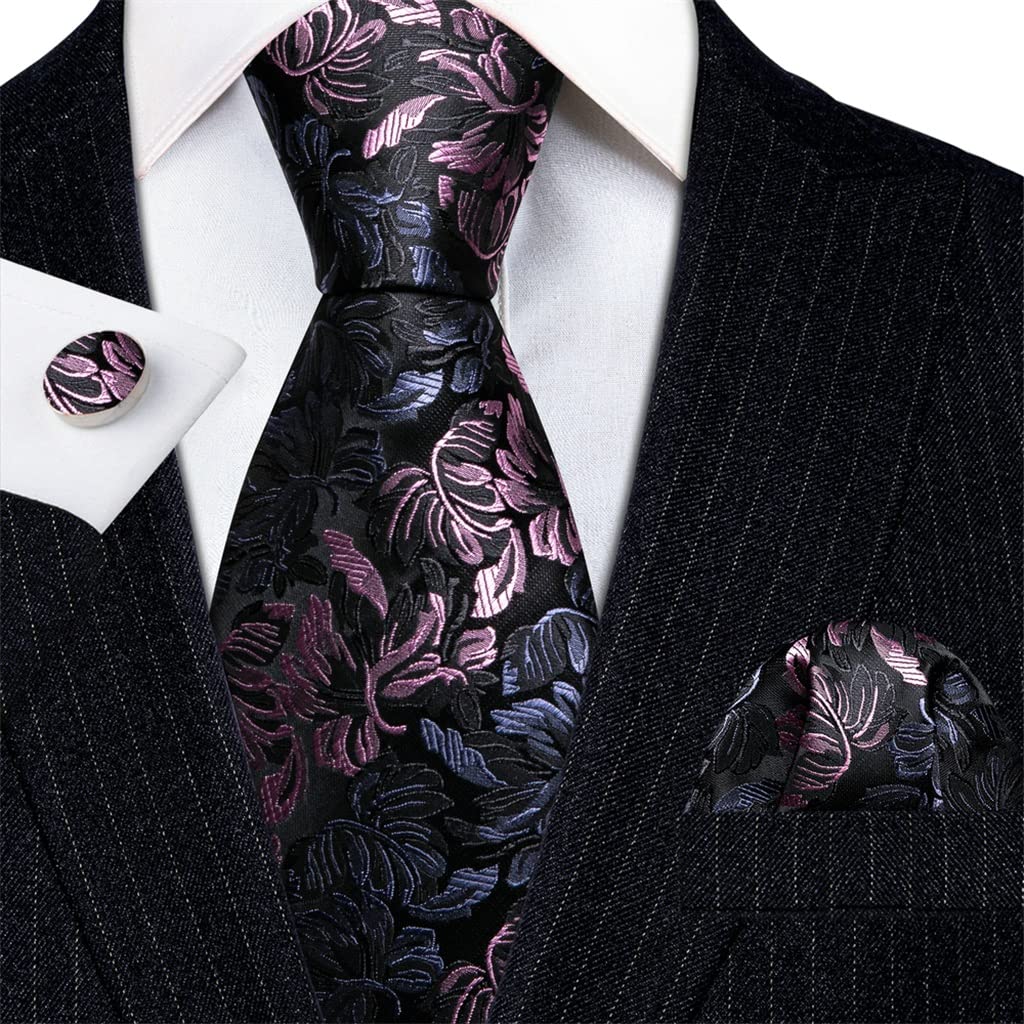 Corbata de Hombre Corbata de Seda con Flores Azules Juego de Gemelos Cuadrados de Bolsillo Boda
