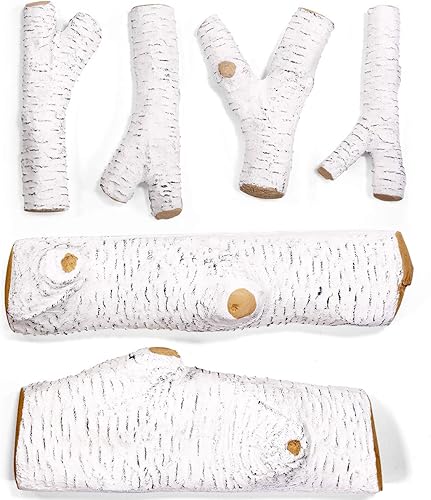 Miniatura 3 de Barton Juego de troncos de cerámica de 6 piezas, estilo madera de abedul con apilable, a gas, resistente al calor, para exteriores, interiores,