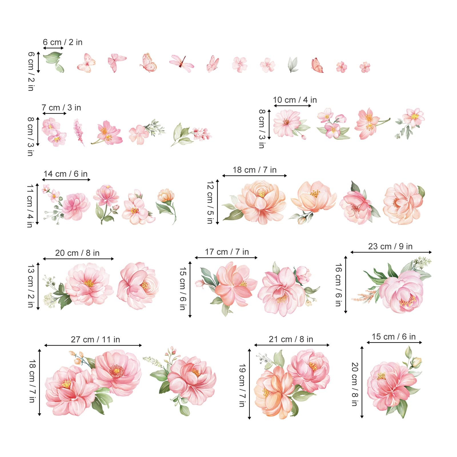 decalmile Pink Peony Flower Wall Stickers Watercolor Floral Wall Decals Baby Nursery Girls Bedroom Living Room Wall Decor - Image 4