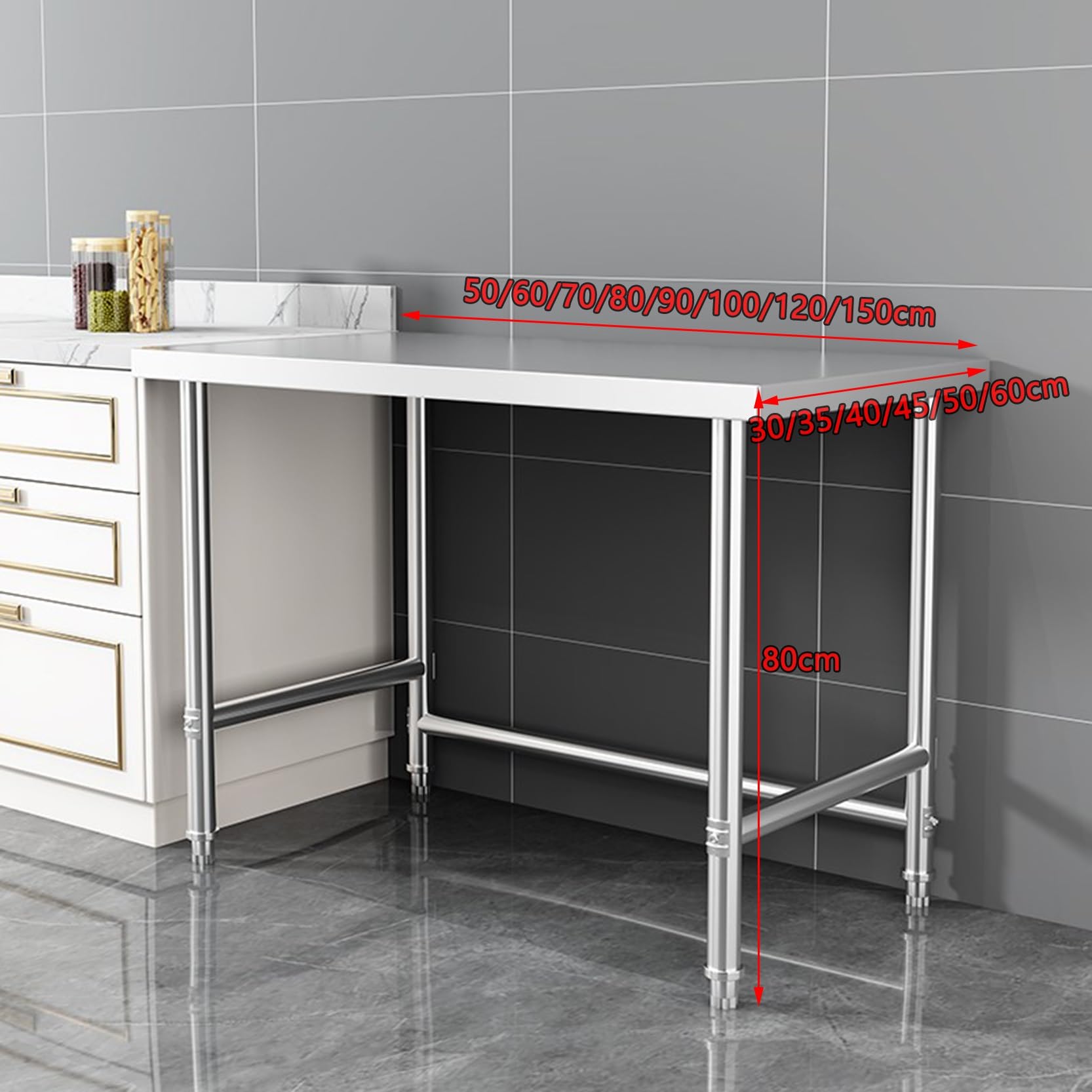 Tavolo di preparazione commerciale in acciaio inossidabile per cucina e cucina all'aperto Postazione di lavoro regolabile per ristoranti e lavanderie Tavolo da lavoro per imballaggio in metallo