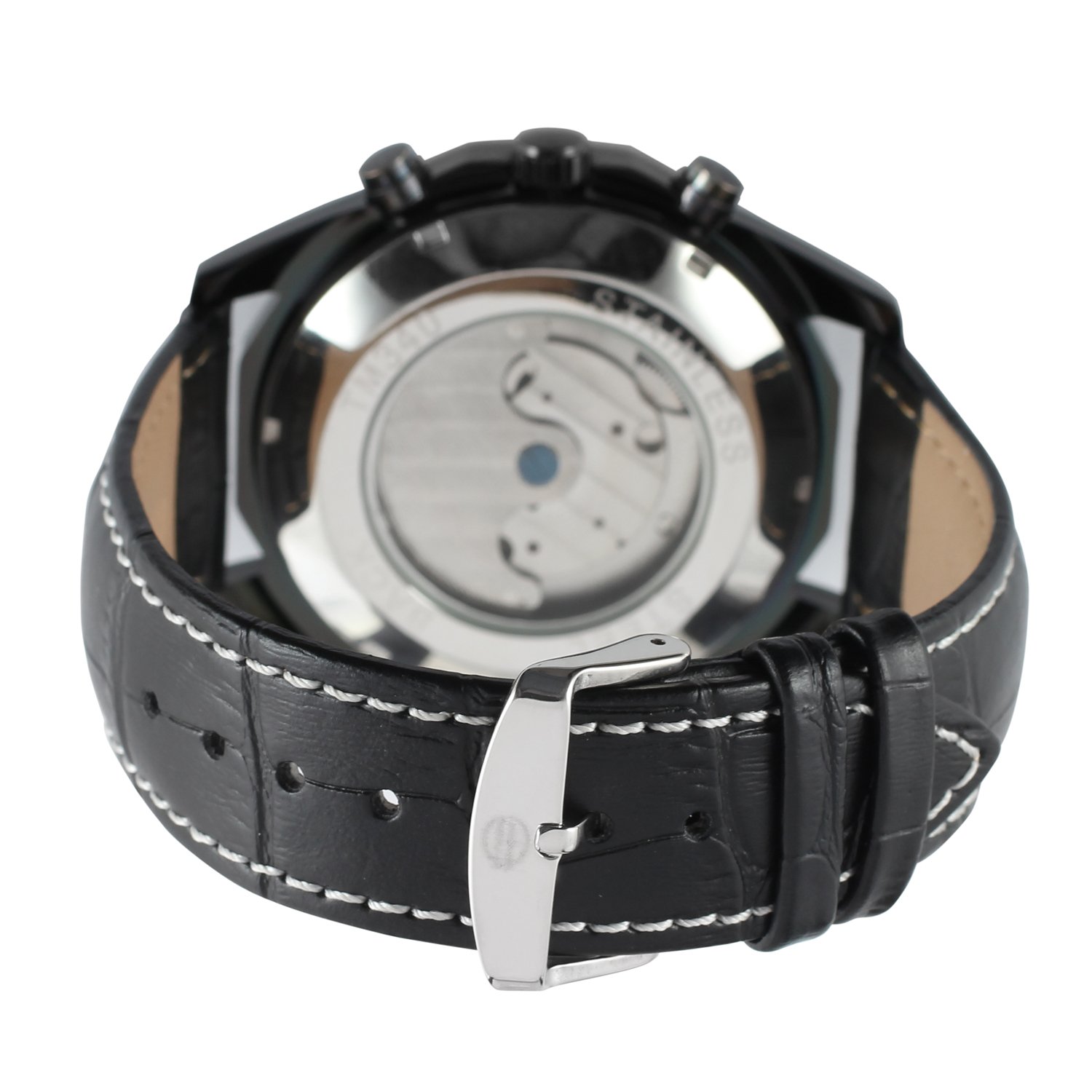 Forsining Orologio da polso da uomo a carica automatica originale Tourbillion calendario cinturino in pelle FSG340M3B1, nero, multifunzione