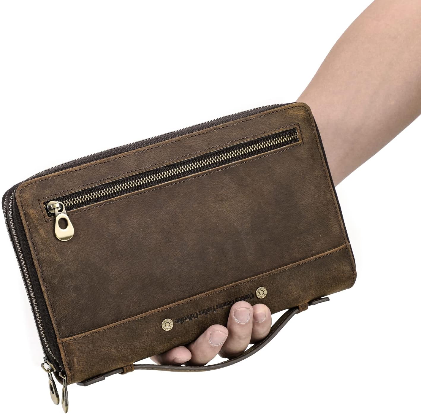 CONTACTS Crazy Horse Leather Men Clutch Hand Bags Genuine Leather Purse RFID Wallet Large Capacity Business Card Multifunction Zipper Handbag - Image 7