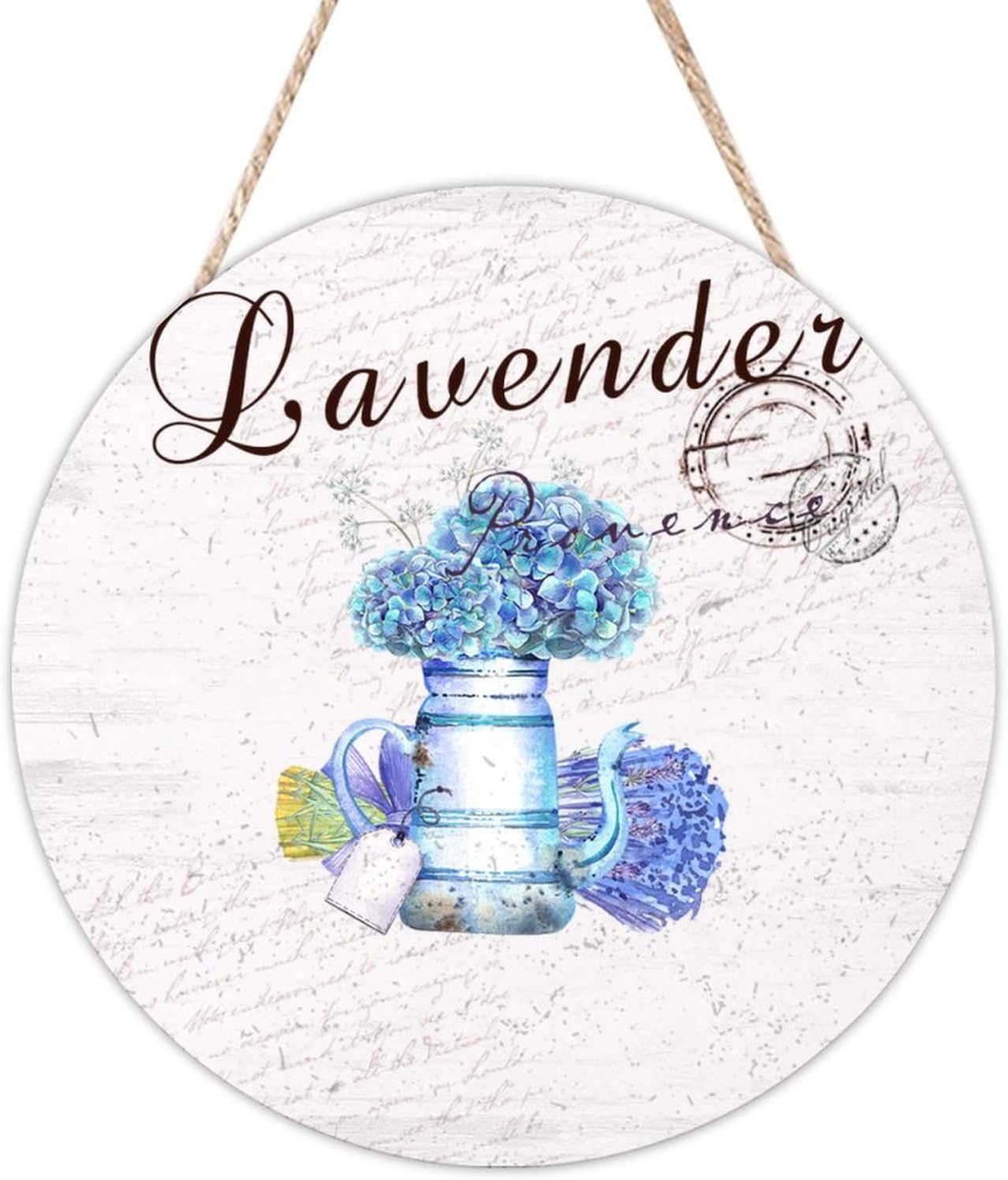 Flower Front Door Round Wood Sign, Lavender Wood Door Sign, Custom Calligraphy 16x16in Wall Door Hanging Sign for Front Door Entryway Porch Bar Pub Farewell Party Housewarming Gifts