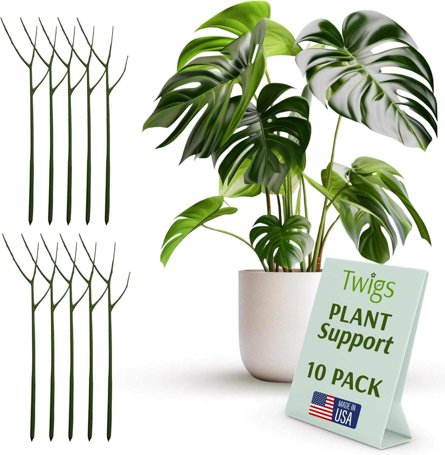 Plant Support Stakes, Stem Holder Structures for Indoor & Outdoor Use, Garden Accessories for Climbing & Potted Plants, Trellis Alternative - Monstera (Dark Green), 10 Pack, 22" L, Original Original (10 Pack) Monstera (Dark Green)