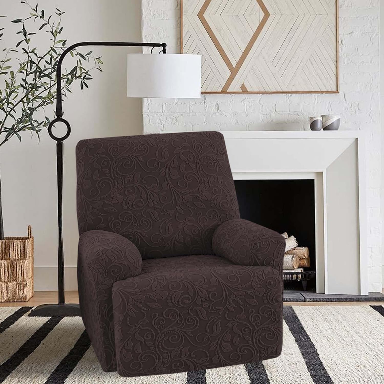 Recliner Chair Covers,4-Pieces Chair Covers for Recliners with Side Pockets,Stretch Jacquard Chair Slipcover Furniture Protector for Pets and Kids (Chocolate, 1 Seater)
