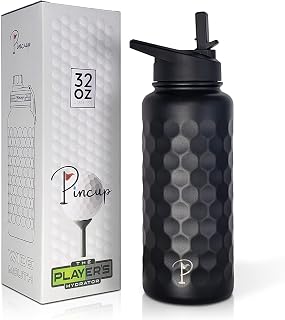 PINCUP Golf Ball Water Bottle, Dimple Textured, Insulated Water Bottle for Golfers, 32oz Stainless Steel Flask with Straw Lid, Golf Gifts for Men Dad & Women