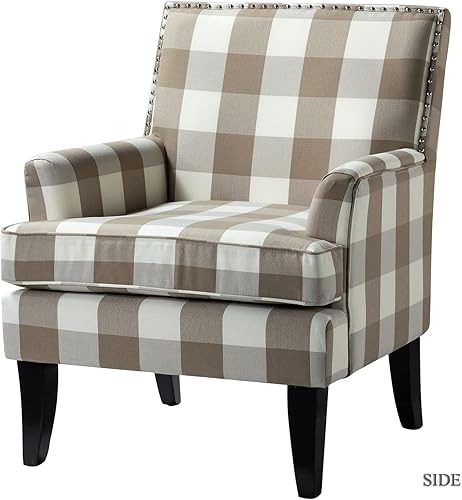 Miniatura 3 de HULALA HOME Silla decorativa moderna con brazos y patas de madera, silla decorativa de mediados de siglo, respaldo alto, reposabrazos acolchado y