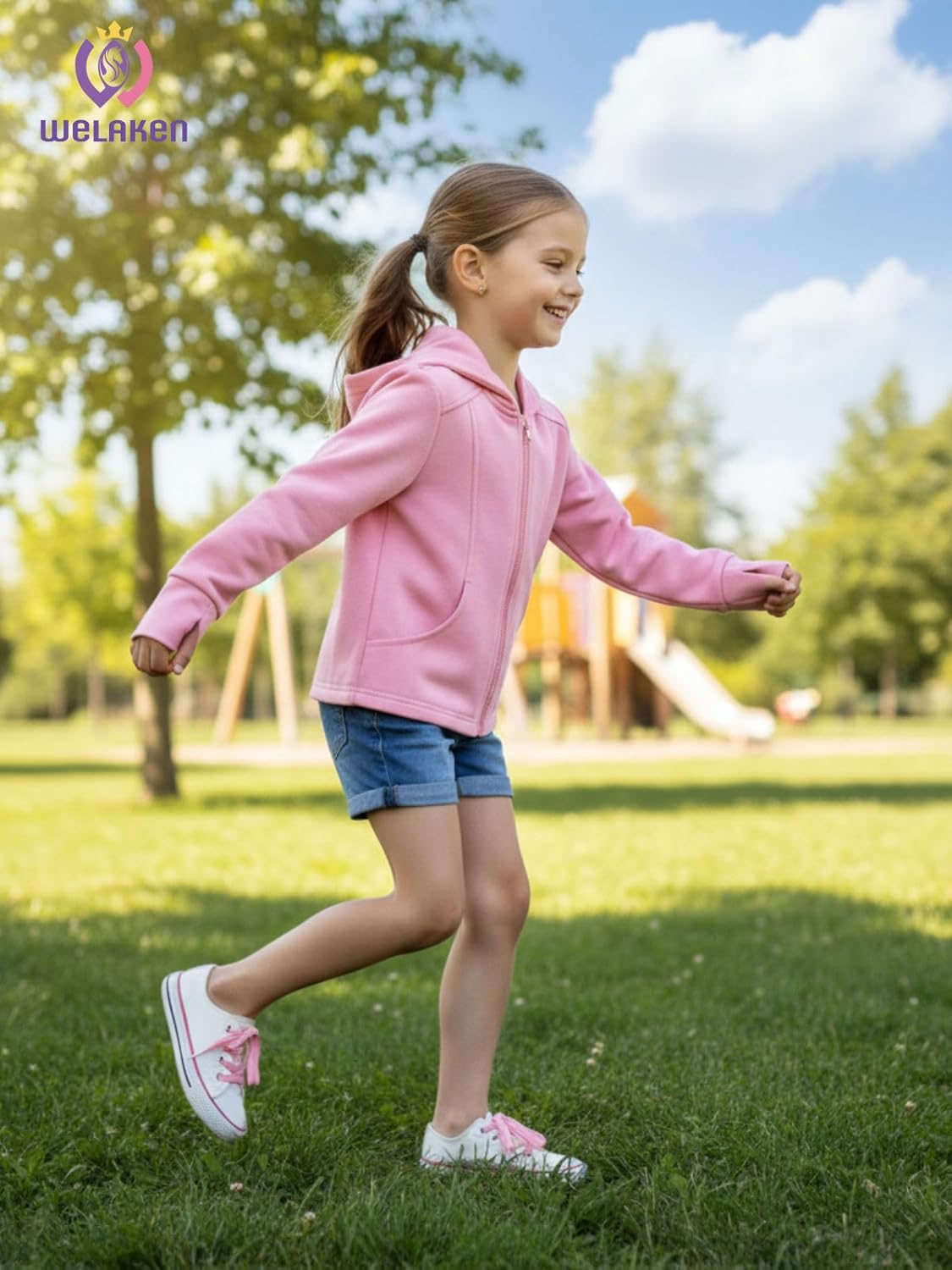 WELAKEN Girls Athletic Zip-Up Hoodie Sweatshirt,Long Sleeve Casual Hoodie for Kids - Image 3