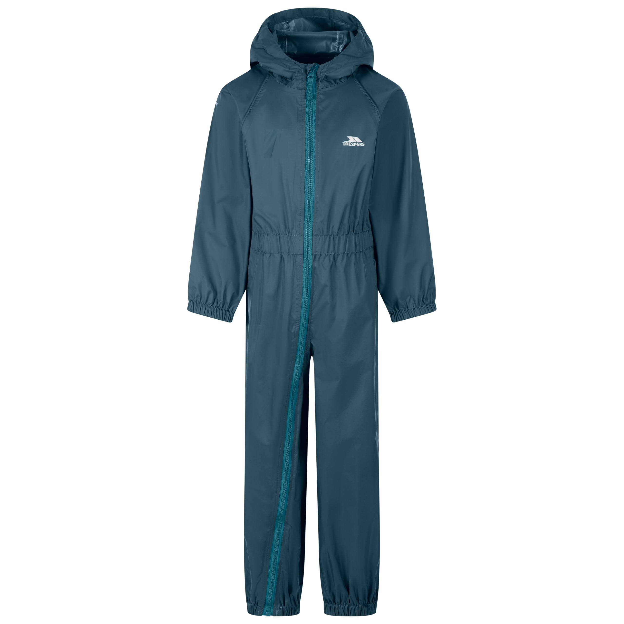 Trespass Unisex Kids Rainsuit Button - Grown on Hood, Elasticated Cuffs and Ankles, Elasticated Side Waist, Full Body Length Zip, Waterproof