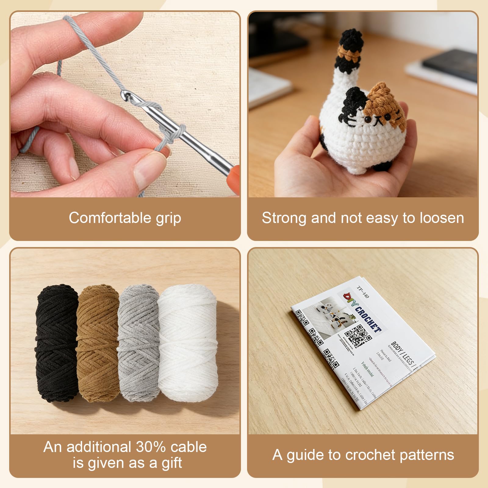 Ortviai Kit Uncinetto Principianti, Kit Adulti Imparare Uncinetto, Set Uncinetto Animali con Filato e Accessori, Guida Passo Dopo Passo, 5 Gattini Fatti a Mano