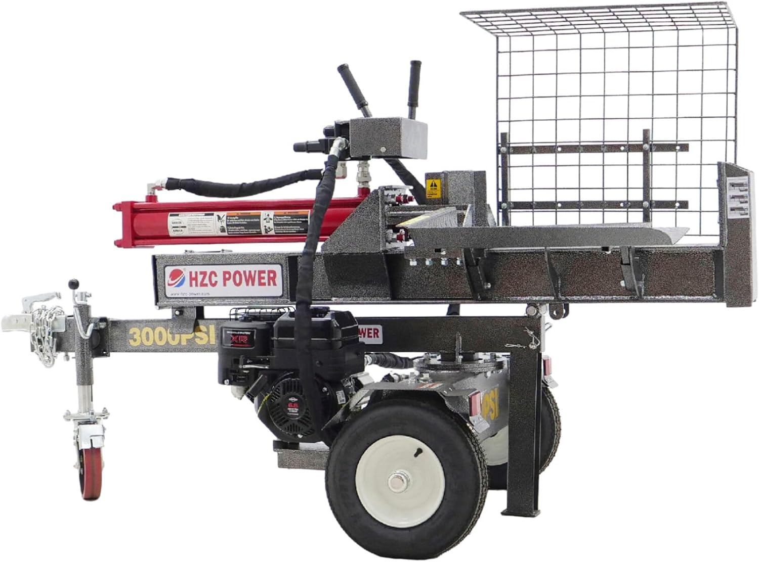 30 t stehend & liegend Holzspalter mit Tisch, Benzinmotor & schnellerem ...