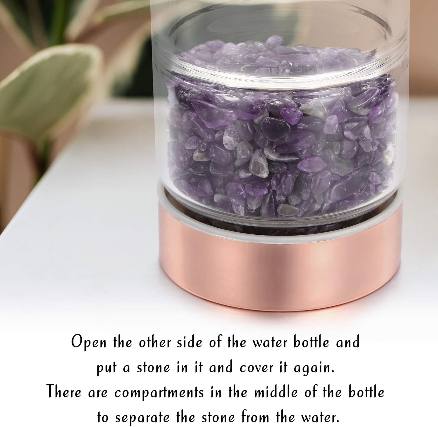 Yoption Crystal Water Bottle, Natural Amethyst Healing Glass Water Bottle, Includes a Loose Leaf Tea Infuser Bottle and Protective Sleeve
