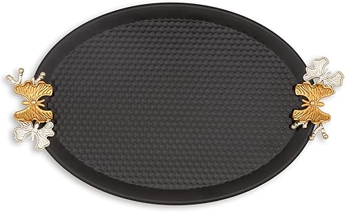 Alisveristime Bandeja de metal con diseño otomano con asas de mariposa, (dimensiones 13 x 8.5 pulgadas, 0.78 pulgadas de altura), (peso 10.58