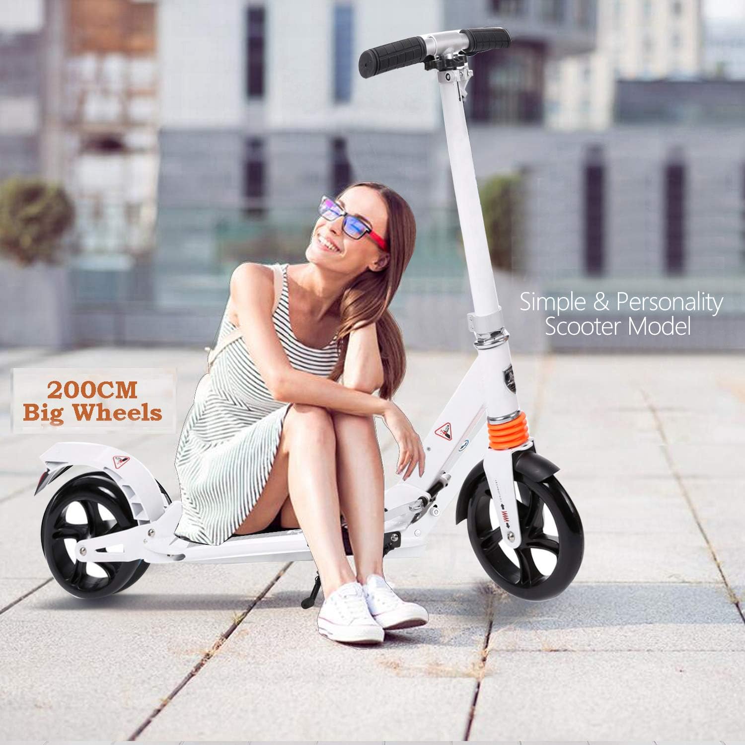 Simlive Adult Kick Scooter Foldable 3 Levels Adjustable Height 2-Wheel Kick Scooter Big Wheel Scooter