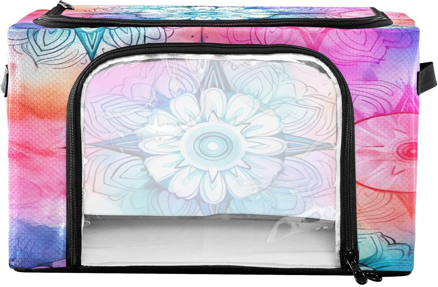 Rainbow Mandalas Clothes Storage, Foldable Closet Organizers and Storage, Bed Sheet Organizer and Storage with Lids & Clear Windows Metal Frame, and Sturdy Handles 32L