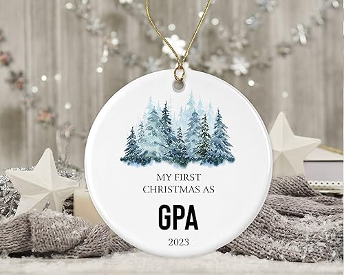 Miniatura 3 de My First Christmas As GPA 2023 Adorno redondo para árbol de Navidad, regalos para GPA, recuerdo de nietos, adorno de árbol de Navidad de cerámica