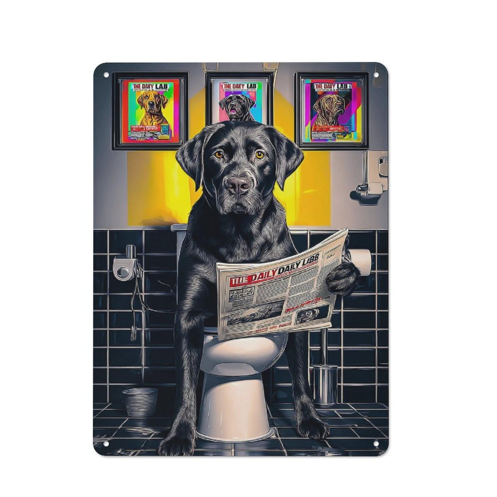 Junmoney Labrador Reading Newspaper On Toilet Tin Sign 40X30cm, Vintage Pub Wall Decor For Bar, Kitchen, Garage Or Games Room, Small Accent For Blank Walls