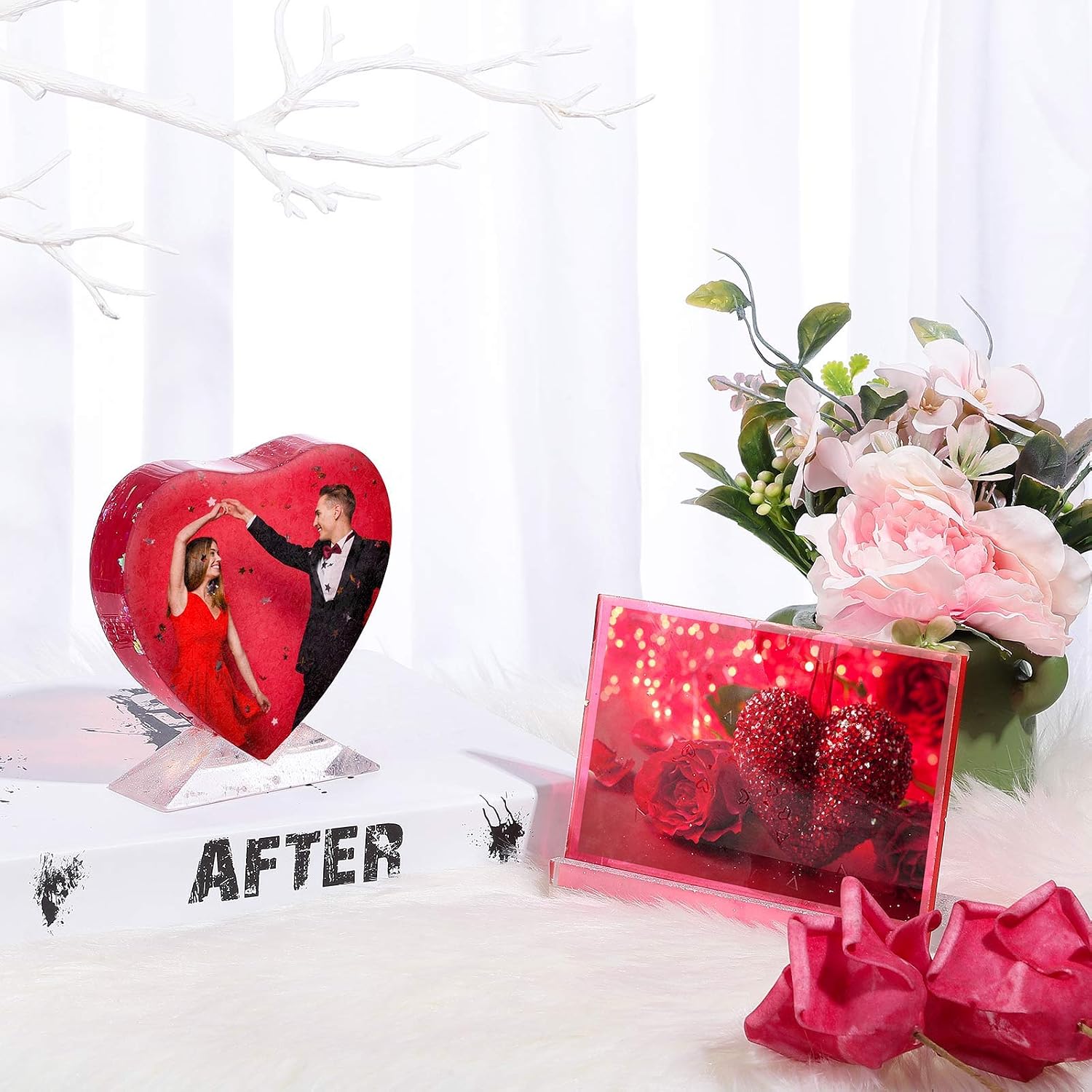 2 Pieces Resin Photo Frame Molds, Rectangle Picture Frame Mold Heart Shape Silicone Mold for Resin Casting, Personalized Photo Frame Mold for DIY Crafts, Home Decor