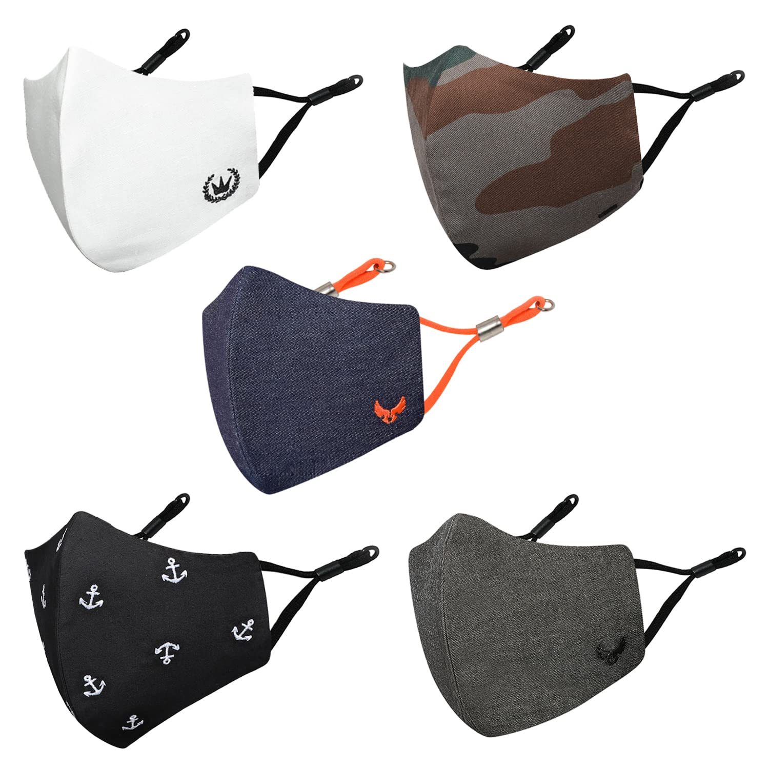 MASQ By Q-One 4 Layer Washable, Reusable, Size Adjustable, Anti-Bacterial (BFE>99%) Embroidered Cotton Cloth Face Mask Combo for Men, Boys with Mask Strap & Ear Loops (X-Large, Multicolor, Pack of 5) (B09HGT61WB) Amazon Price History, Amazon Price Tracker