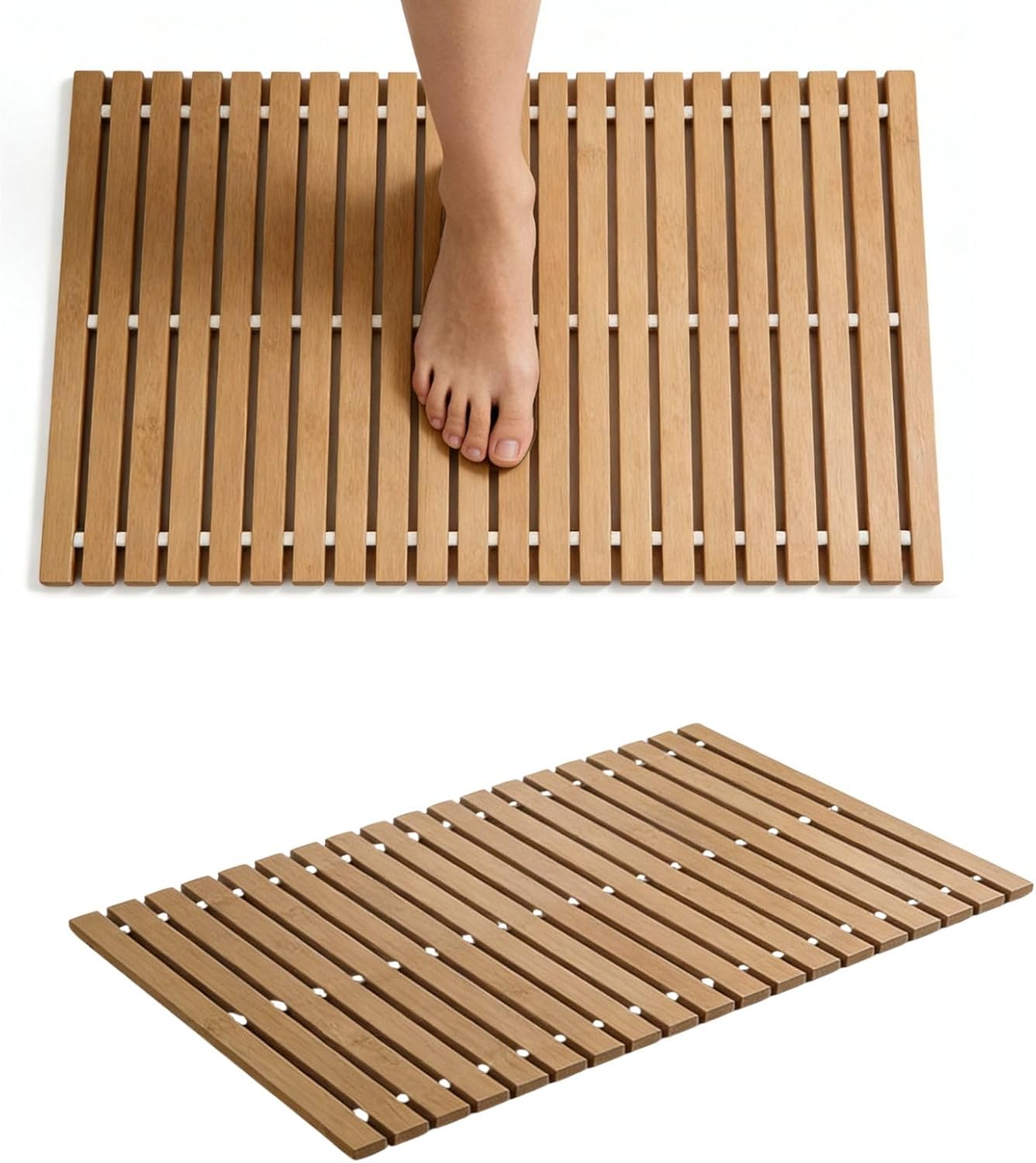 2Pcs Bamboo Bath Mat, 24 x 16 Inches Foldable Bamboo Shower Mats (Carbonized Color), Non-Slip Wood Bath Mats Eco Bath Mat for Spa, Sauna