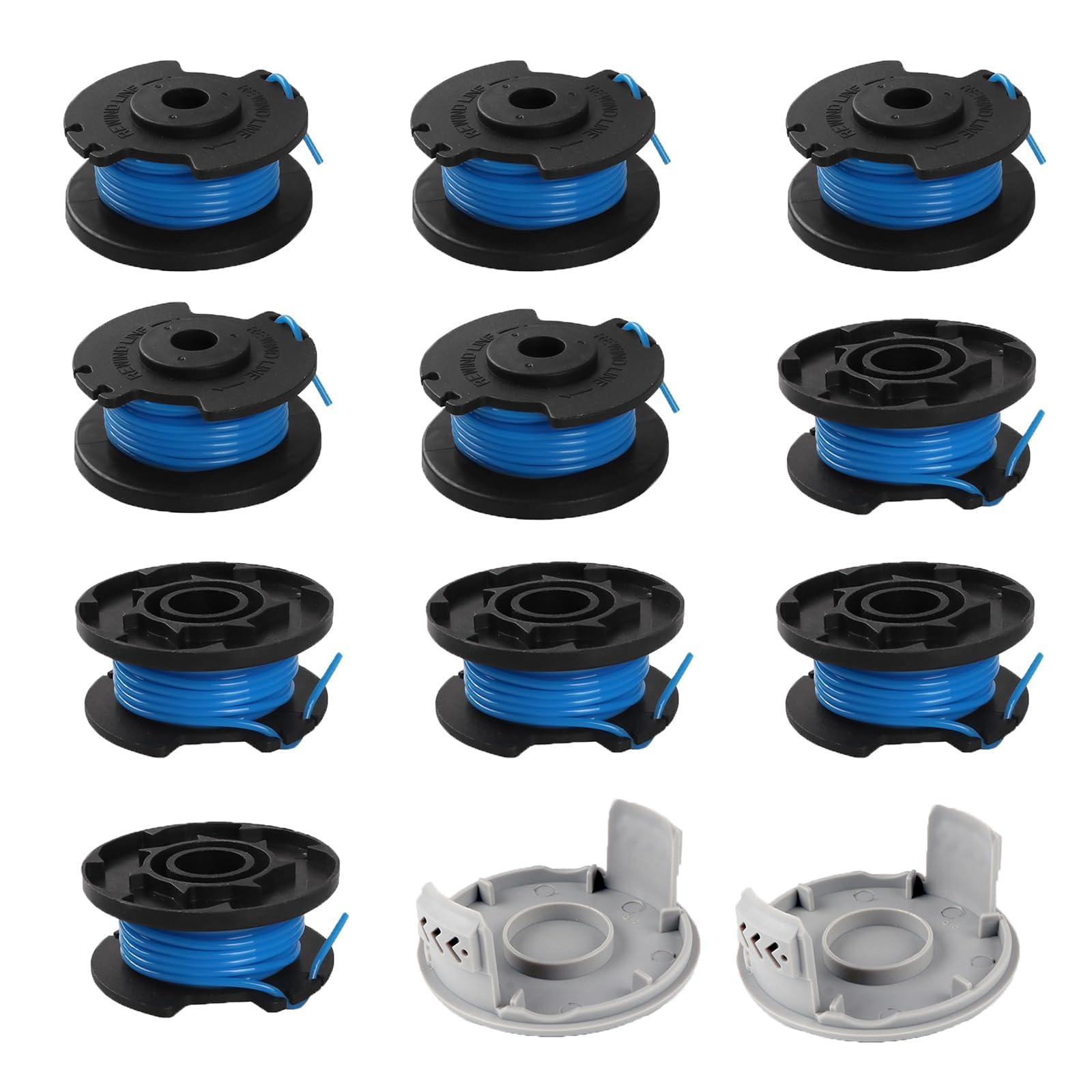 10 sztuk szpul żyłki do Ryobi, zapasowa szpula do trymera do trymera Ryobi One+RAC124 AC14RL3A OLT1823 OLT1832 18 V 24 V 40 V podkaszarka do trawy, 10 szpulek z 2 nasadkami (3,4 m, średnica 1,65 mm)