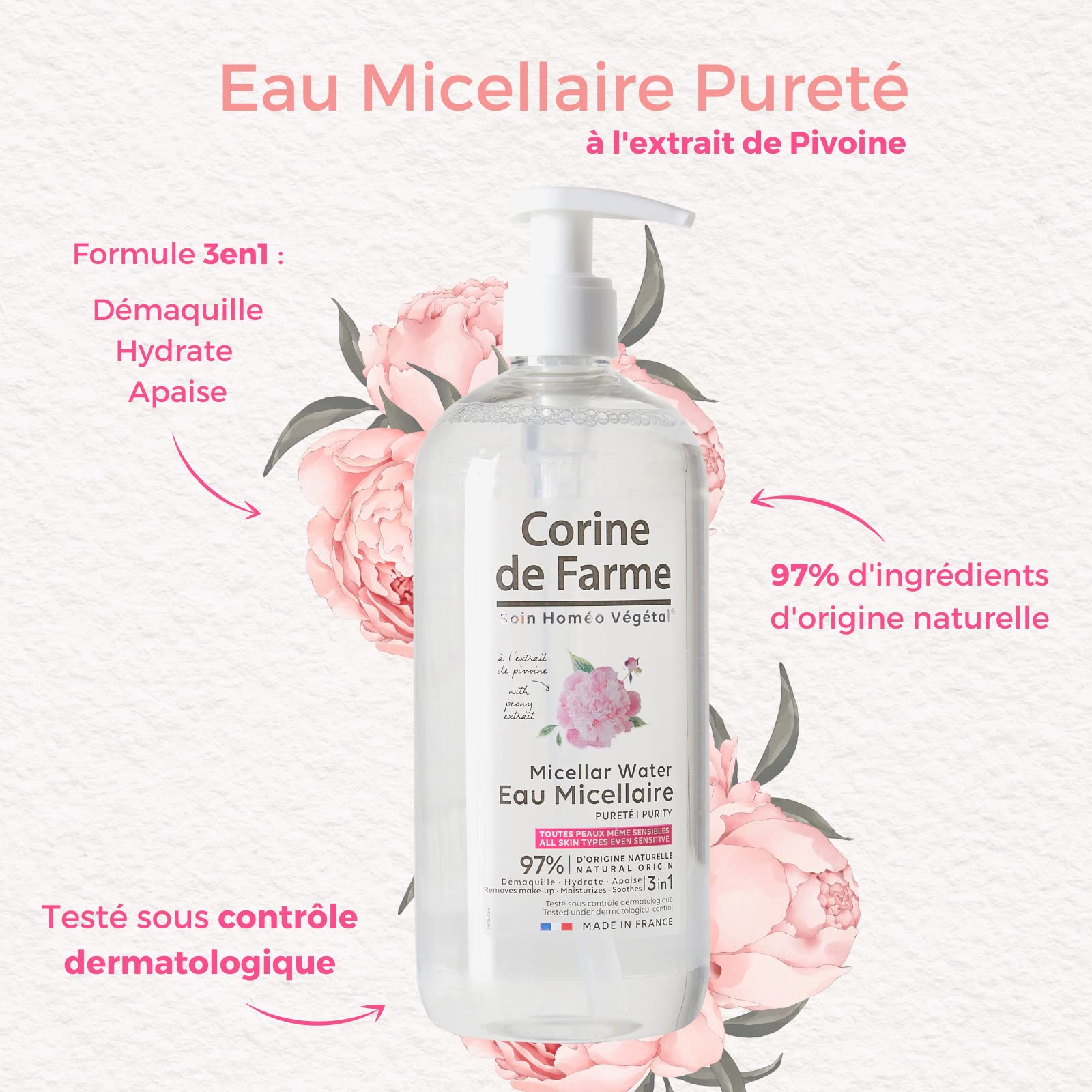 Corine De Farme 040732 Płyn Micelarny, Przezroczysty, 500 ml