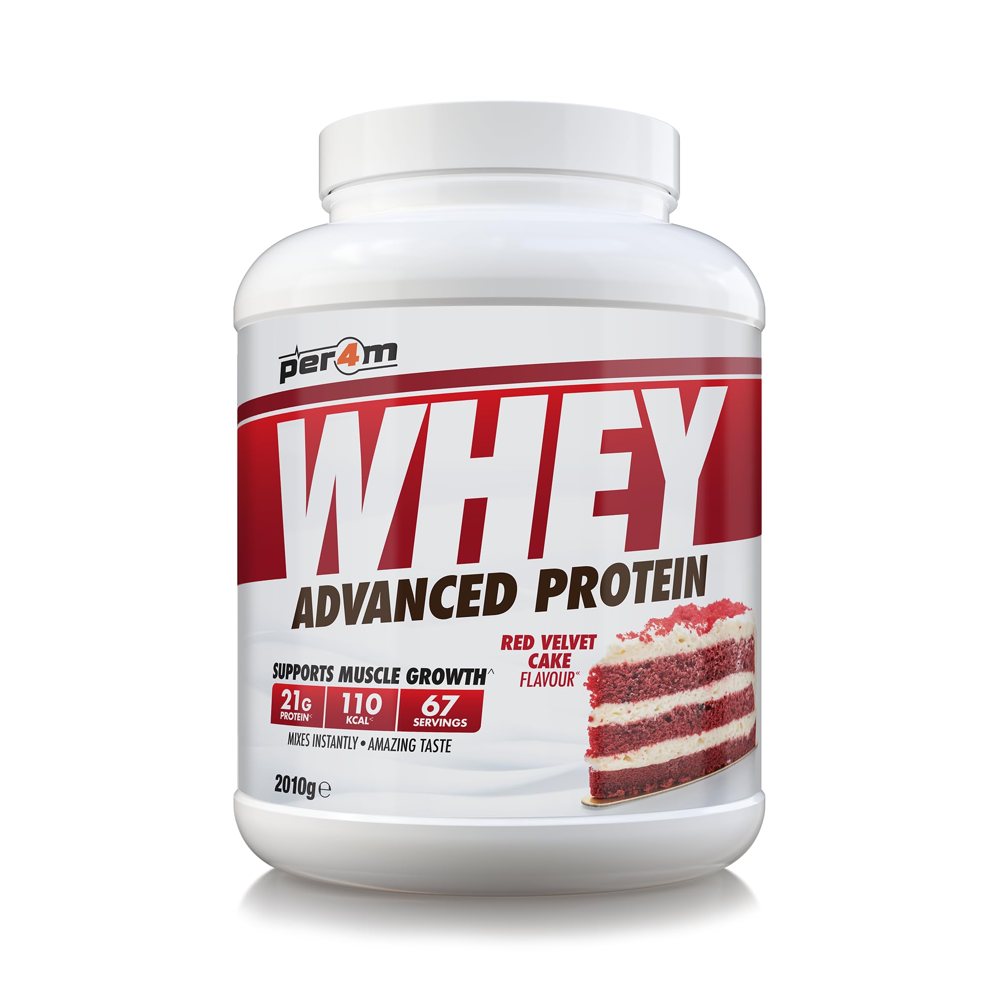 Per4m Whey Protein Powder | High Protein Shake for Muscle Growth & Recovery | Low Sugar Gym Supplement | Sports Nutrition Drink + Amino Acids (2010g, Red Velvet Cake)