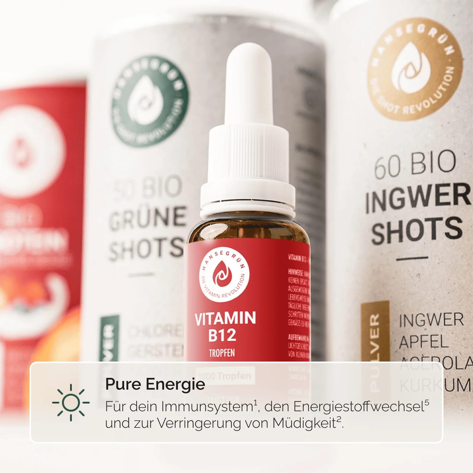 Hansegrün - Kennlernset Vitamintropfen D3 + K2 (30ml) & B12 (30ml) - Normales Immunsystem¹ - Verringerung Müdigkeit² - Normale Knochen³ & Zähne⁶ - Energiestoffwechsel⁵ - Vegan & ohne Zusatzstoffe