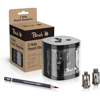 Peach PO102 Electric Universal Pencil Sharpener Incl. Replacement Parts for all Pencils Crayons Eyeliner and Wax Crayons Double Sharpener for Pencils from 6-8 mm and 9-12 mm
