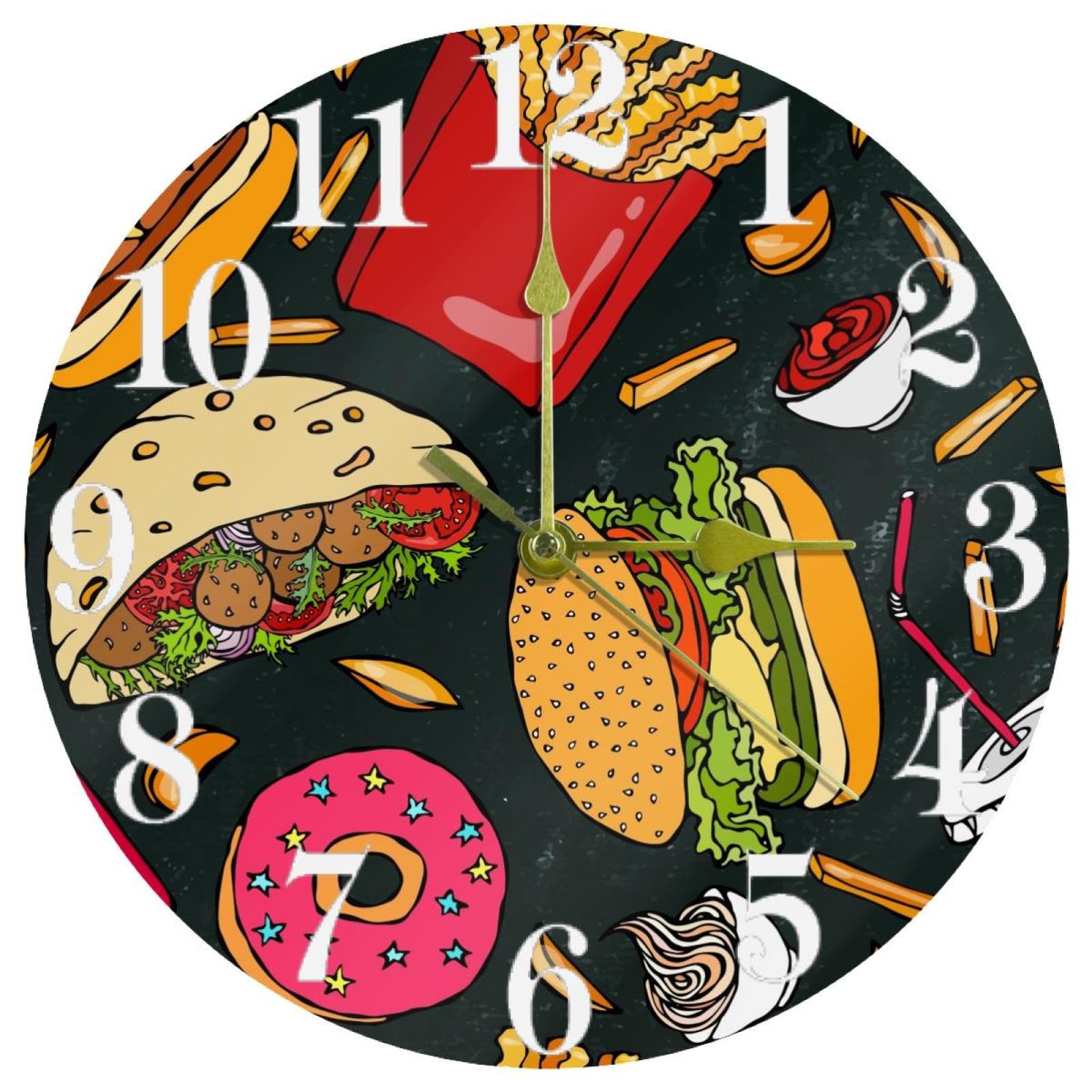 Horloge murale silencieuse sans tic-tac à quartz Burger Cola pour une concentration absolue