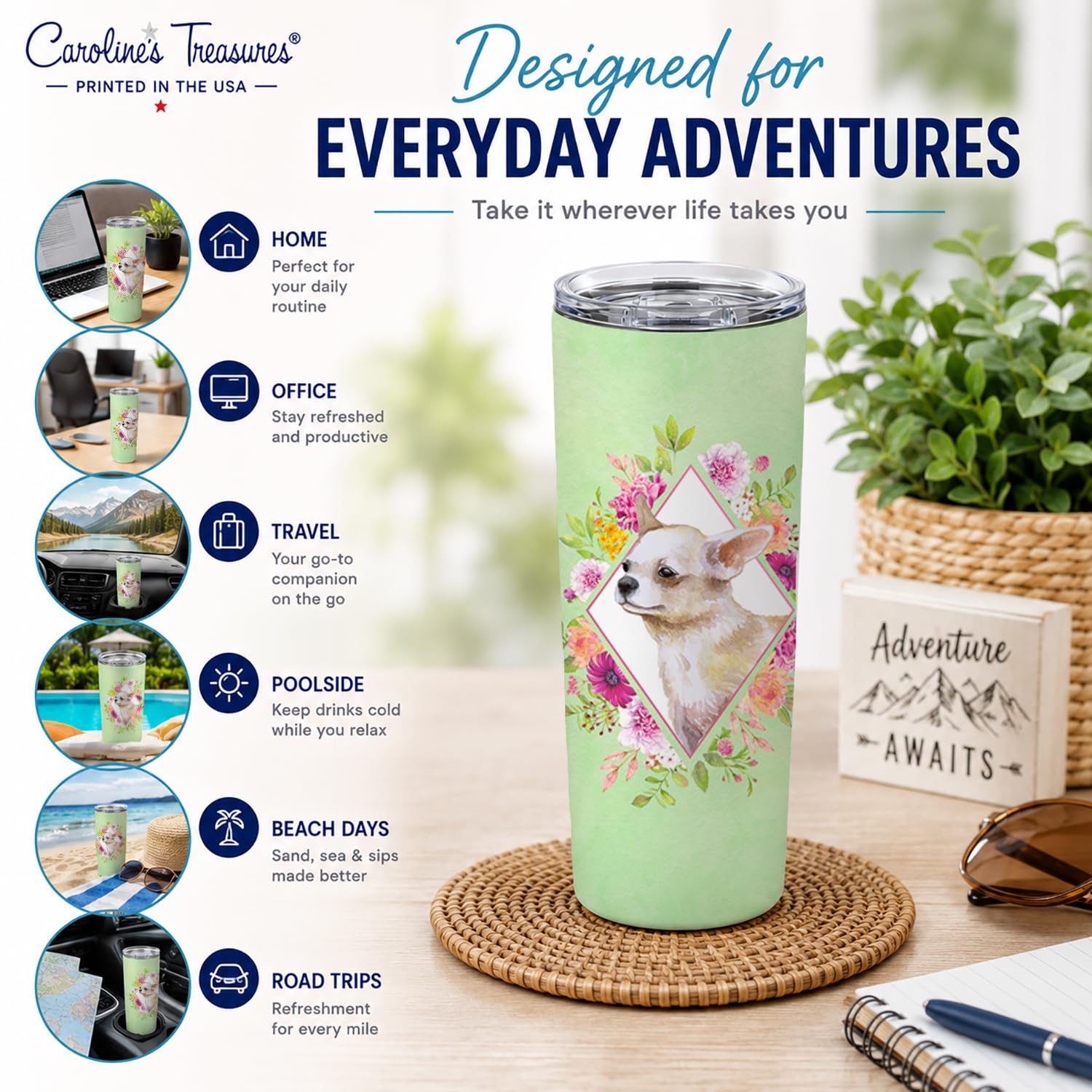 Caroline's Treasures CK4289TBL20 Chihuahua #2 Trinkglas, doppelwandig, Edelstahl, 570 ml, isoliert, mehrfarbig