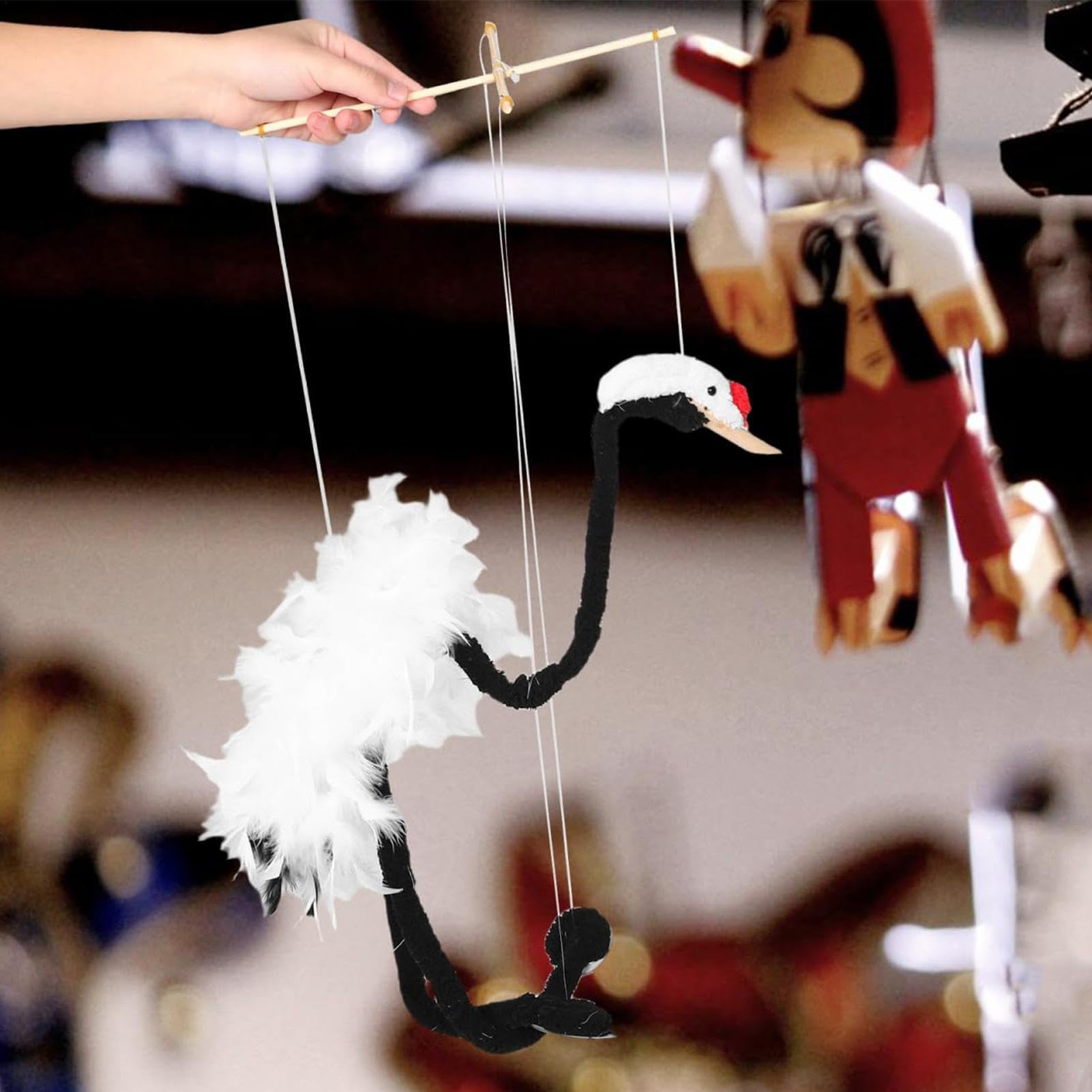 Títere de marioneta de grúa, títere de Madera Suave y Hecha a Mano con Cuerdas, títeres de títeres interactivos grúas para Juego Creativo