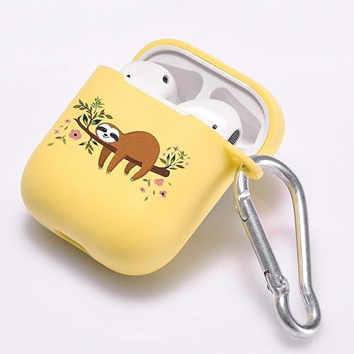 Miniatura 8 de Funda amarilla para AirPod 1 y 2 con llavero de mosquetón de anillo, bonita funda de cereza inalámbrica para auriculares inalámbricos, funda