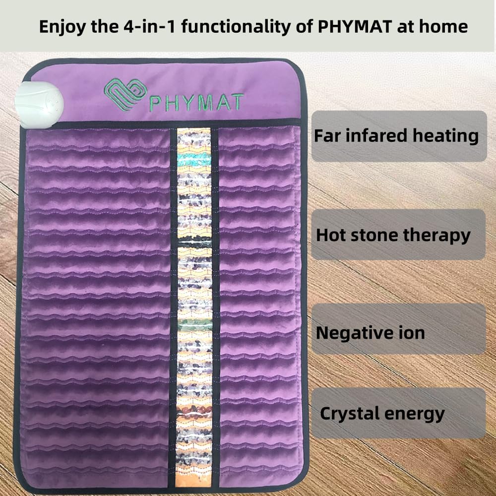 PHYMAT Far Infrared Amethyst Heating Pad - 5 Color Natural Crystal Heating Mat - Infrared Heating Pad with Auto Shut Off - Overheat Protection,Smart Control (23"x16") Cover not Included