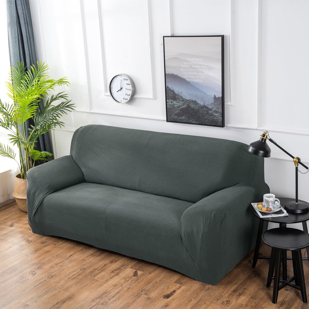 Grube pokrowce na sofę 1 2-3-4-osobowa żakardowa sofa pokrowiec antypoślizgowy łatwe dopasowanie dziewiarski poliester spandex tkanina stretch wszystkie pory roku ochraniacz na kanapę (2-osobowa: 140-185 cm, szary zielony)