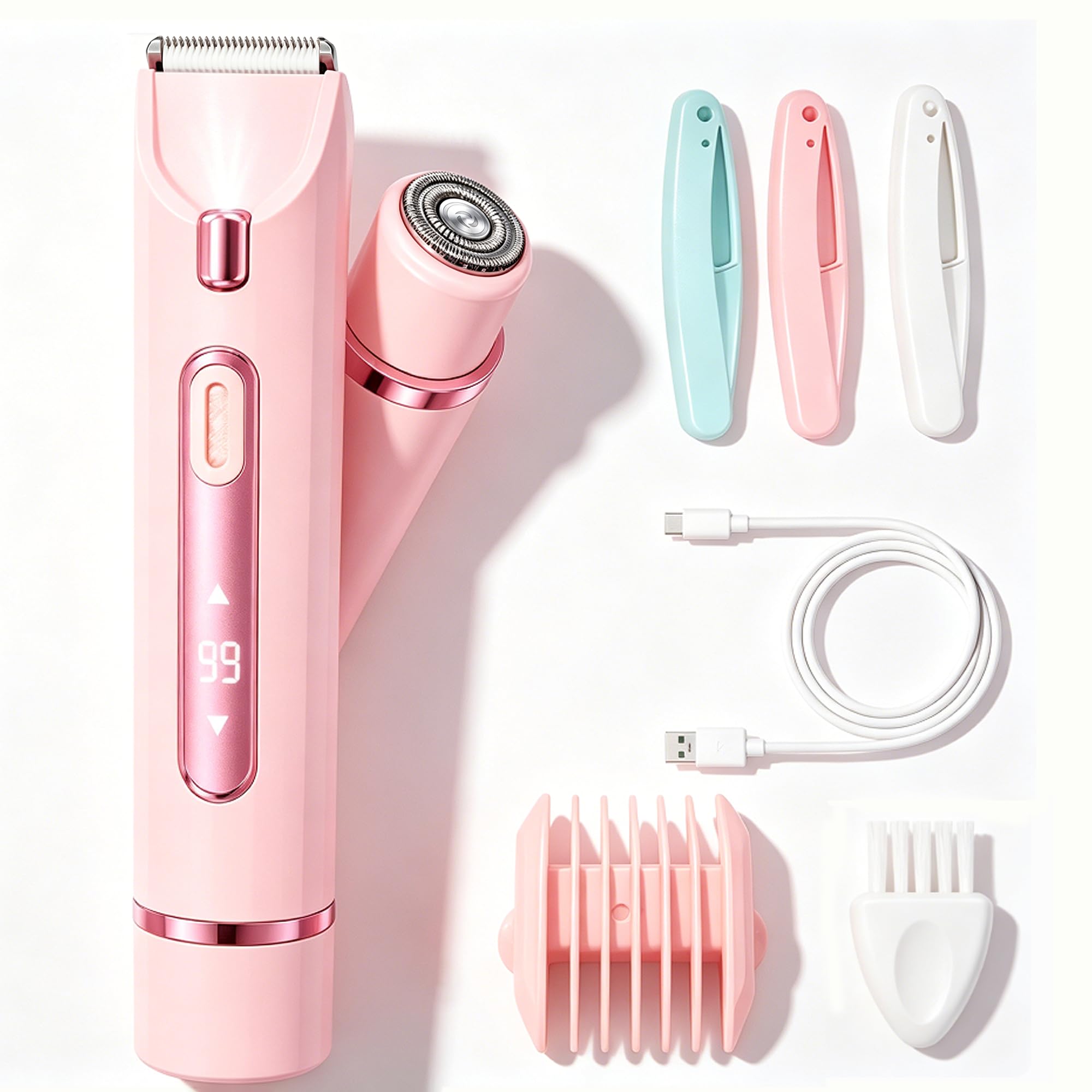 2-in-1 Bikini Trimmer for Women, Electric Razor with for Sensitive Skin Pink