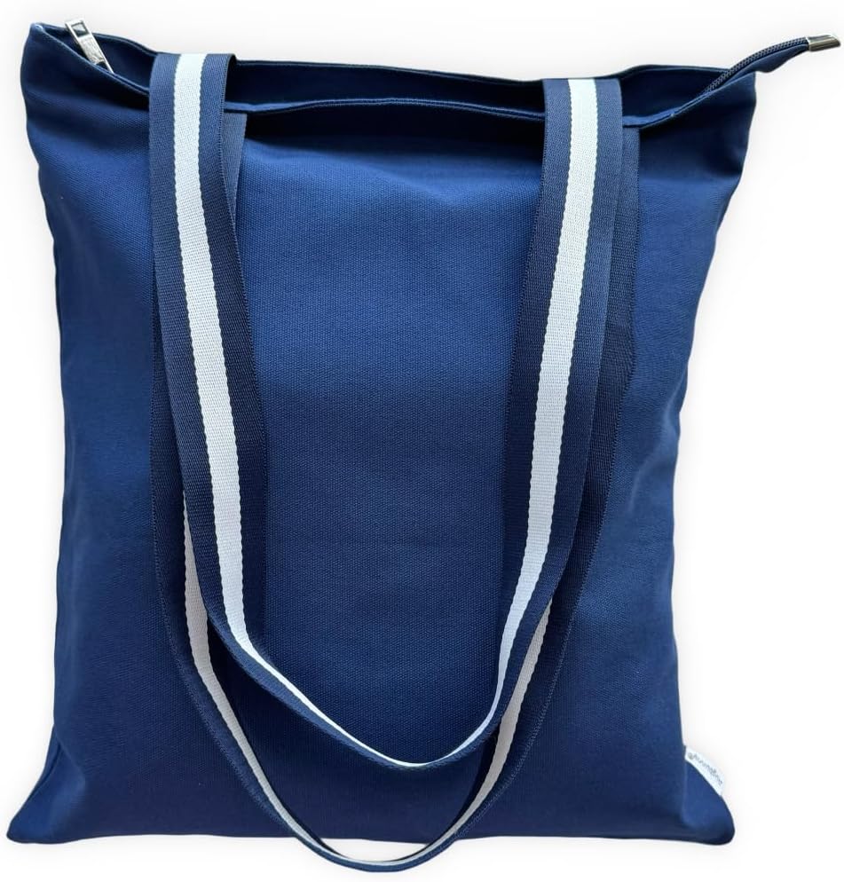 12OZ 100% Cotton Canvas Zipper Closure Lined Reusable Grocery Shopping Bag Beach Bag Daily Casual Multi Purpose Tote