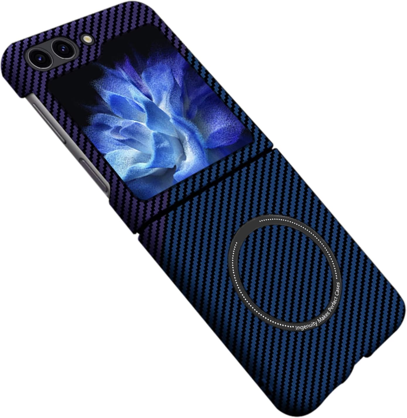 Magnetic Case for Samsung Galaxy Z Flip 7, Compatible with MagSafe Carbon Fiber Slim Thin Lightweight Aramid Fiber PC Back Anti Scratch Drop Protection Rugged Shockproof Cover, Blue&Purple