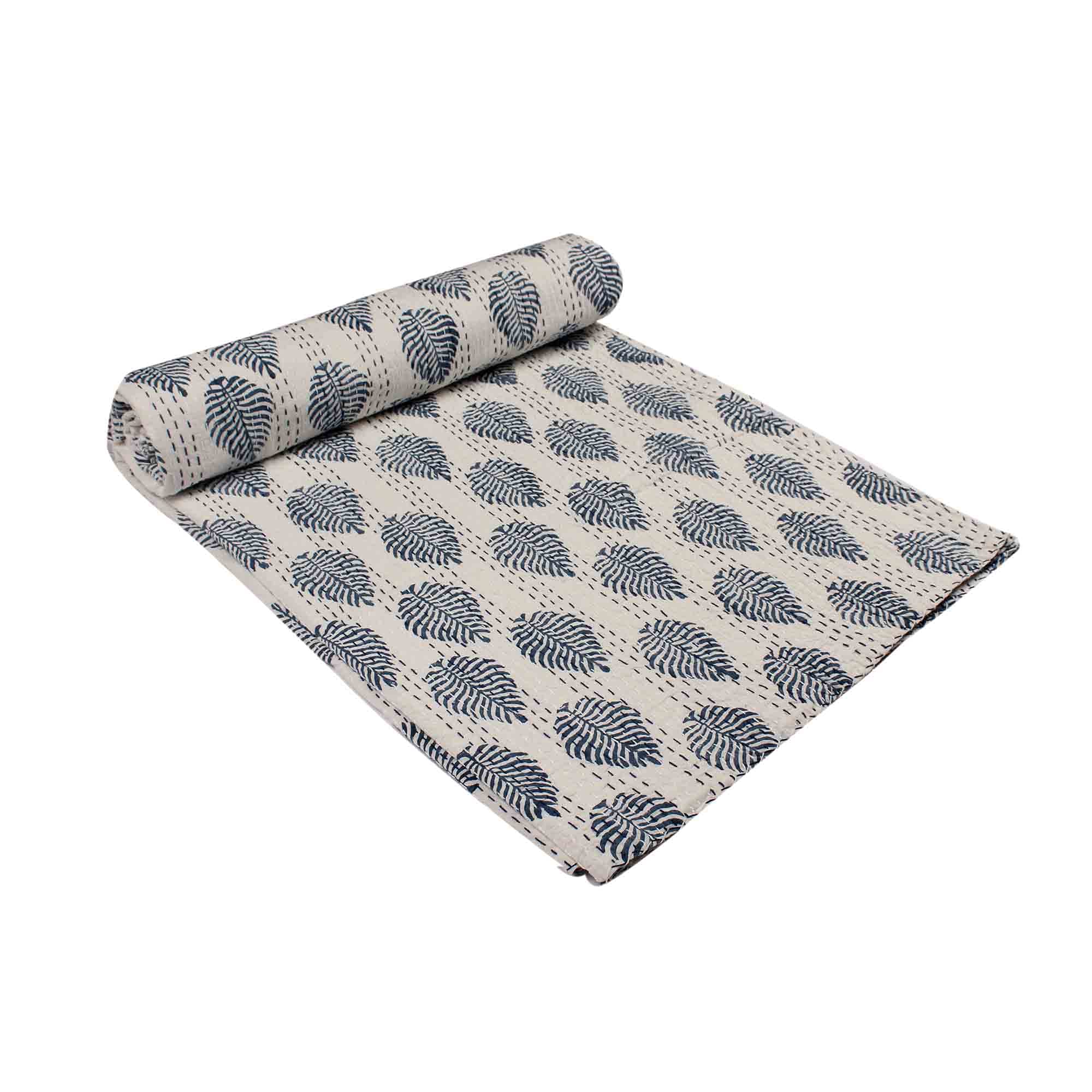 Courtepointe Kantha de Jaipur en coton fait main boutis indien de luxe pour lit Queen