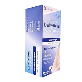 guardian Dairy Relief Fast Acting Lactase, 180 Caplets, 9000 FCC Maximum Strength, Lactose Intolerance Pills, Lactase Enzyme (180 CT)