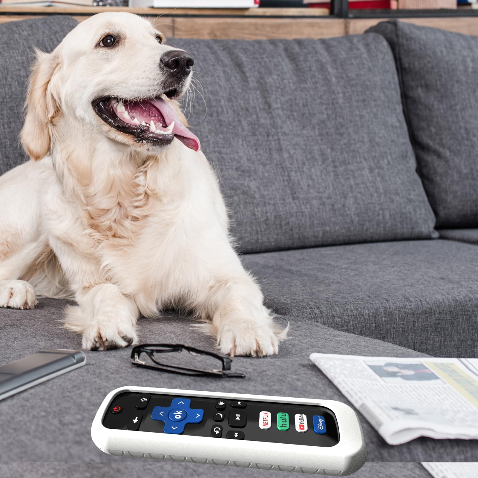 Funda para mando a distancia Roku Stick, funda compatible con mando de TV Hisense, funda de silicona para TCL Smart TV, soporte que brilla en la oscuridad, color blanco