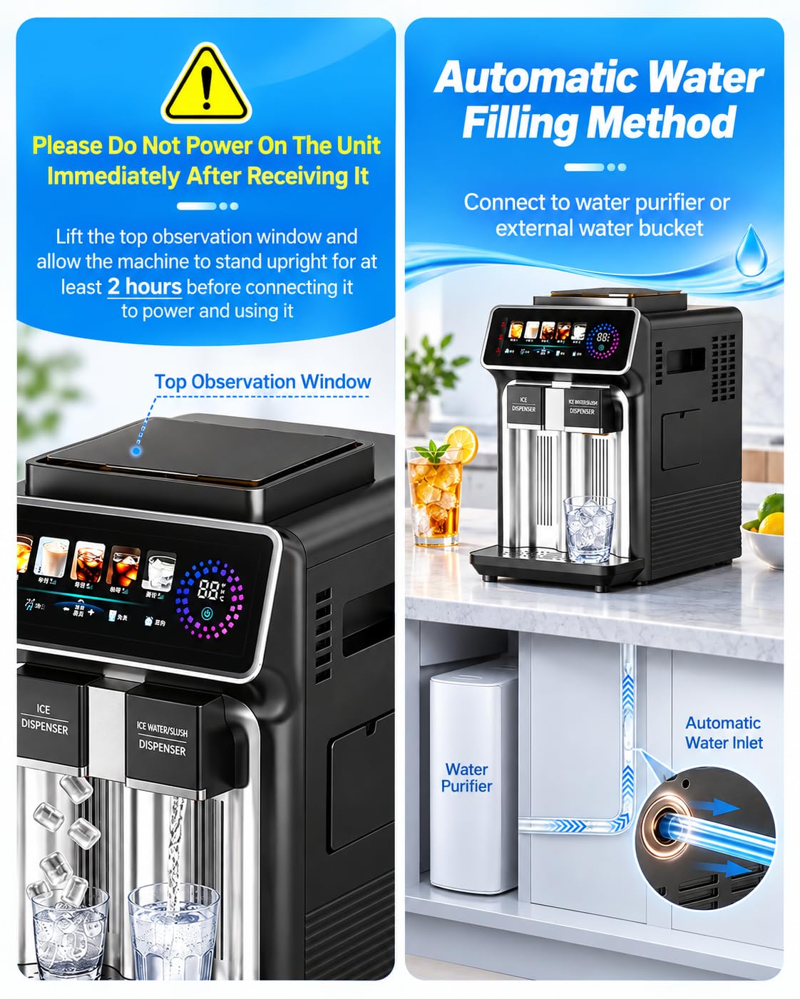Machine à Glaçons Compacte 3 en 1, Glace Pilée et Eau Fraîche