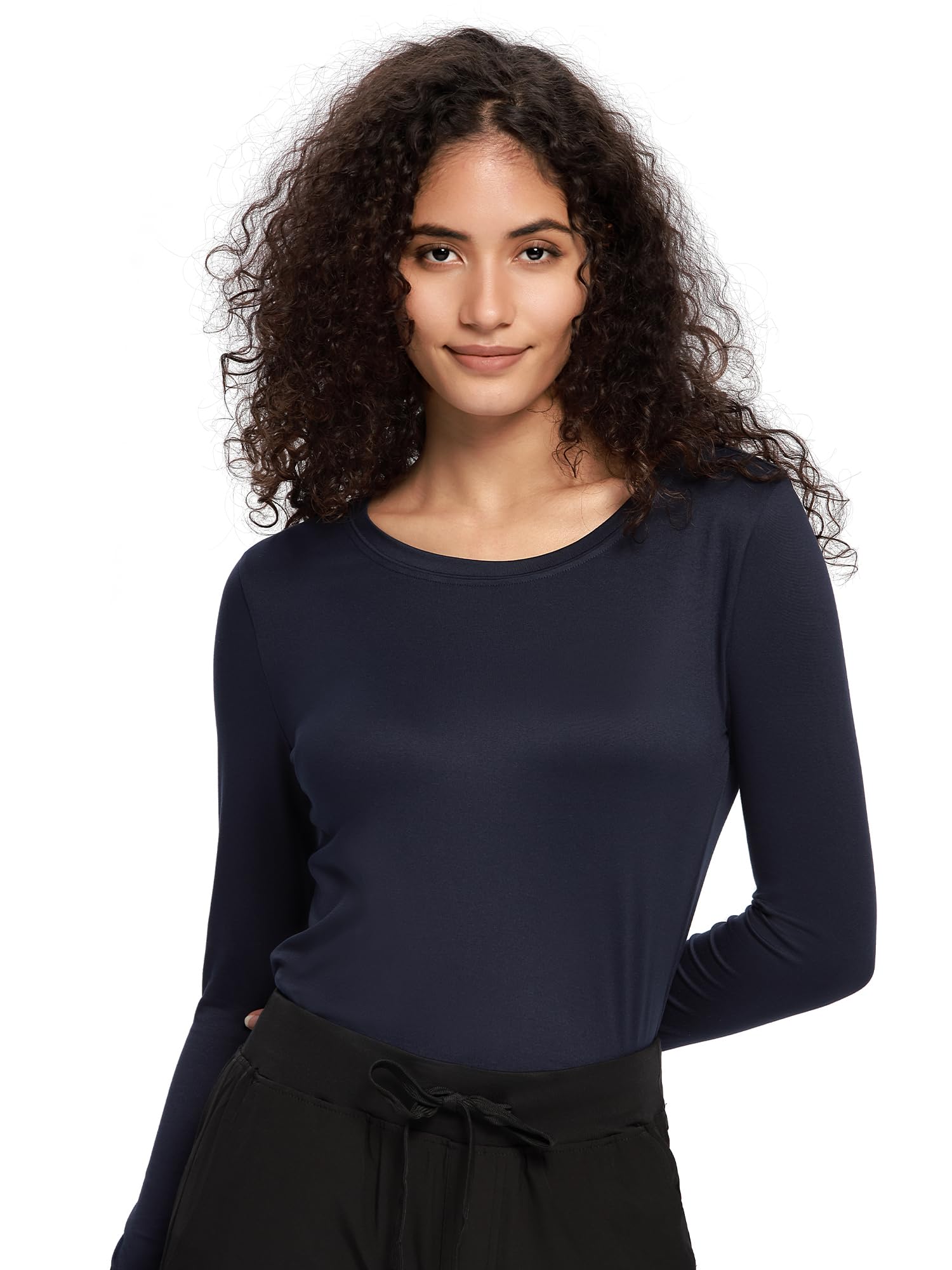 COZYFIT Underscrub Long Sleeve Women, Scrubs Undershirts, Navy Blue, 2XL